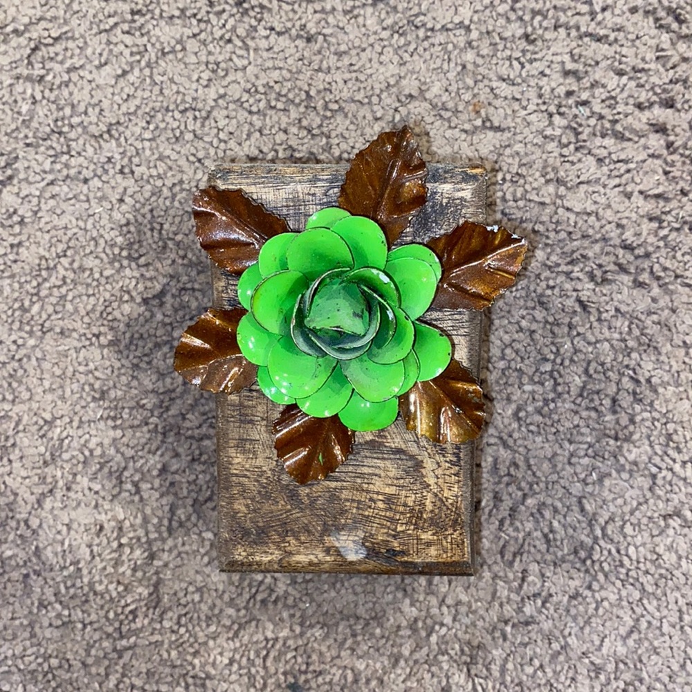 Metal and wood decorative candle holder